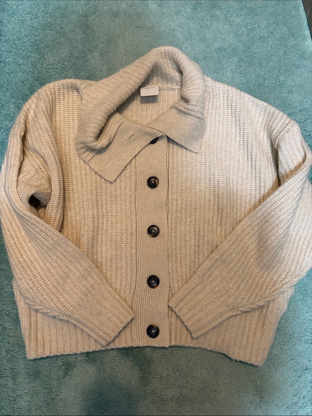 Varley Cream Button-Front Shawl Collar Cardigan